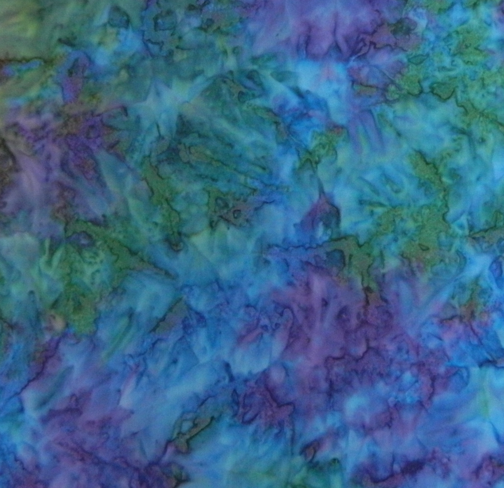 BonEful Fabric FQ Cotton Quilt Black Blue Aqua Purple Water Color Flower Batik L