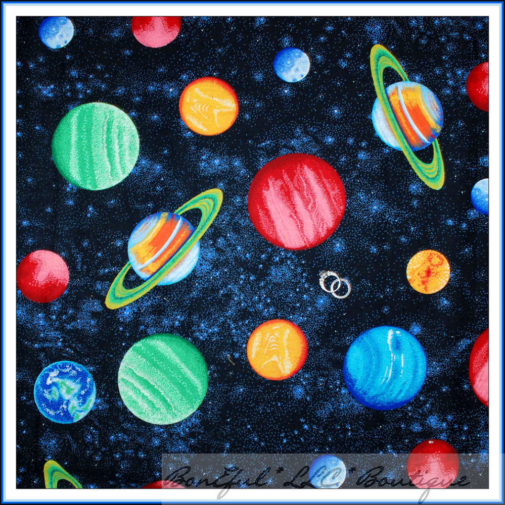 BonEful Fabric FQ Cotton Quilt Planet Space STAR Wars Galaxy Earth Sky Blue Red