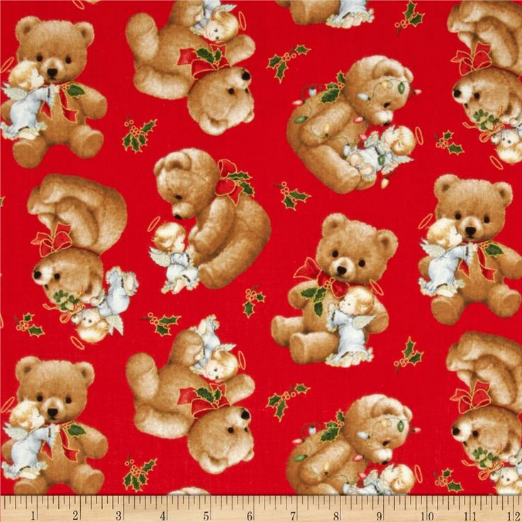 1/2 yd Vintage Hallmark Wamsutta Allover Christmas Teddy Bear Print Cotton Fabric