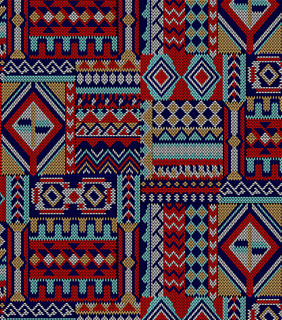 Navajo Native American Gray Cream Red Border Print Cotton Fabric BTHY 