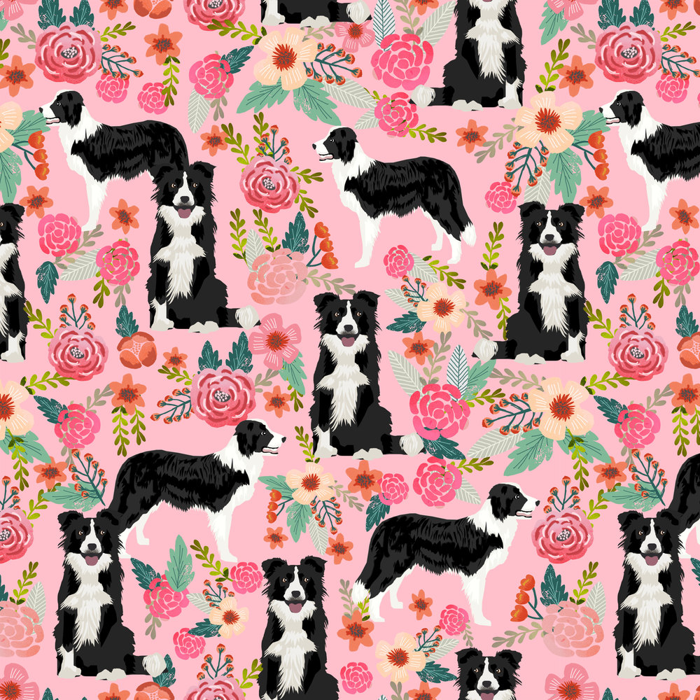 Border Collie Pink Floral Fabric Dog Floral Fabric By. helpful non helpful....