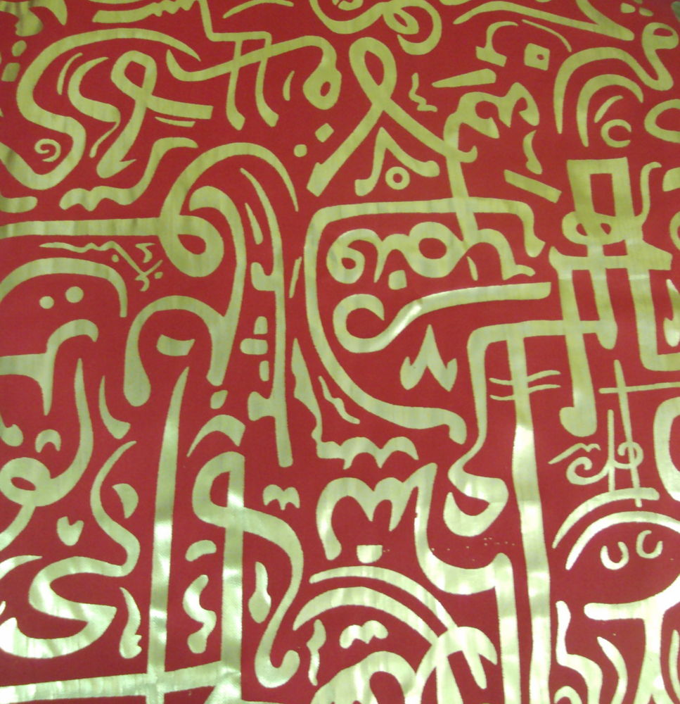 Arabic Islamic Egyptian Calligraphy Fabric Cloth Shiny Gold Print Isdal Abaya HQ