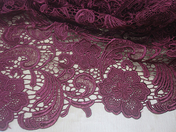 Wine Heavy Corded Lace Fabric 8866