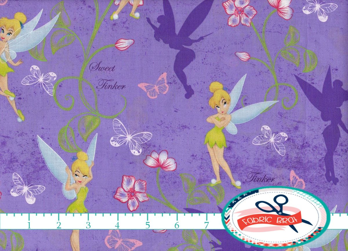 Disney Tinkerbell Fairie Fleece purple Fabric BTY RARE VHTF
